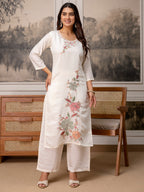 Embroidered Roman Silk Kurta Pant Set with Printed Dupatta