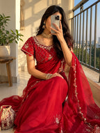 Crunchy Silk Khatli Work Saree with Handwork Blouse