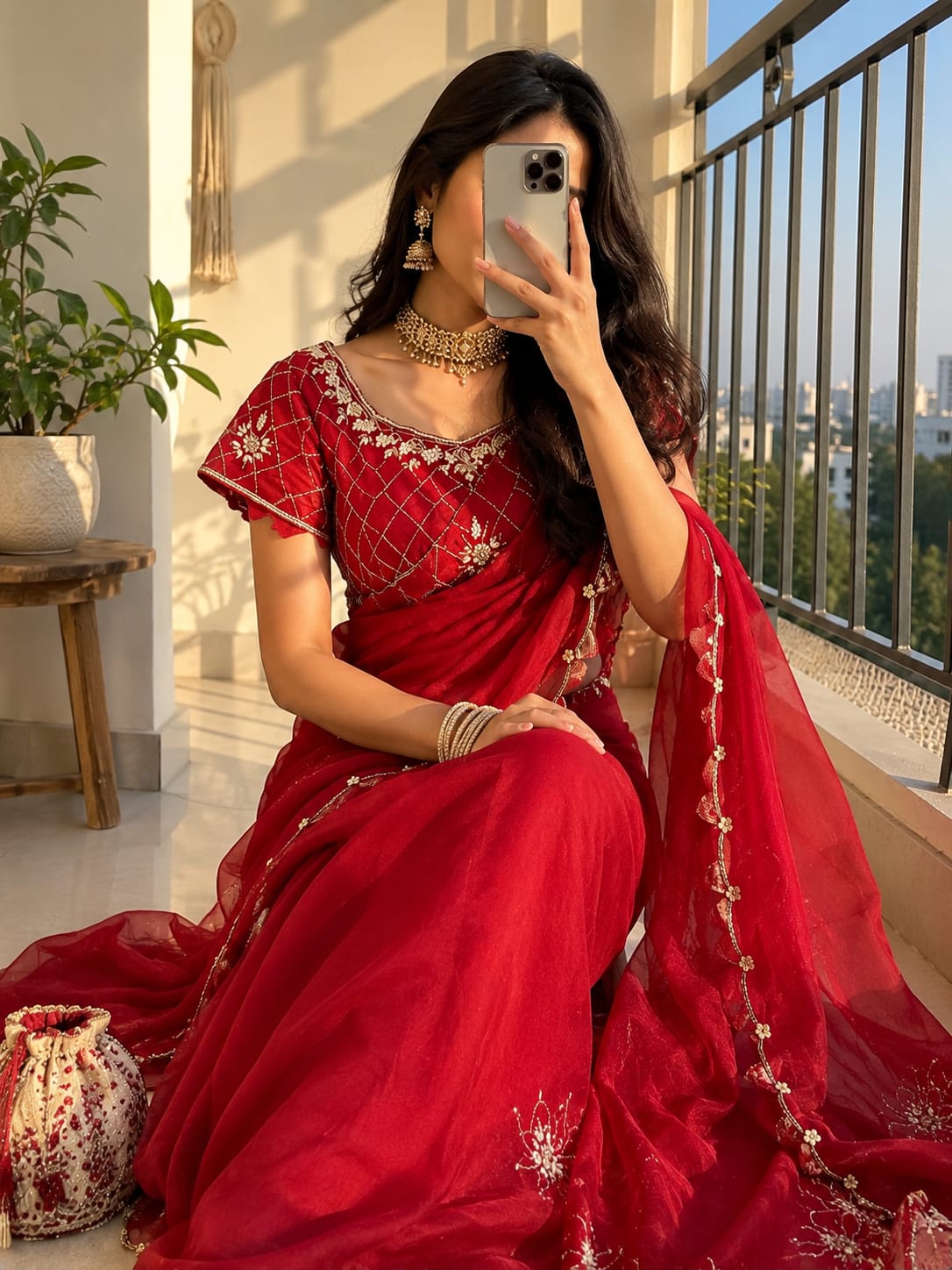 Crunchy Silk Khatli Work Saree with Handwork Blouse