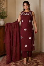Embroidered Cotton Kurti Pant Set with Dupatta
