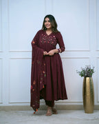 Embroidered Cotton Kurta Pant Set with Printed Cotton Malmal Dupatta