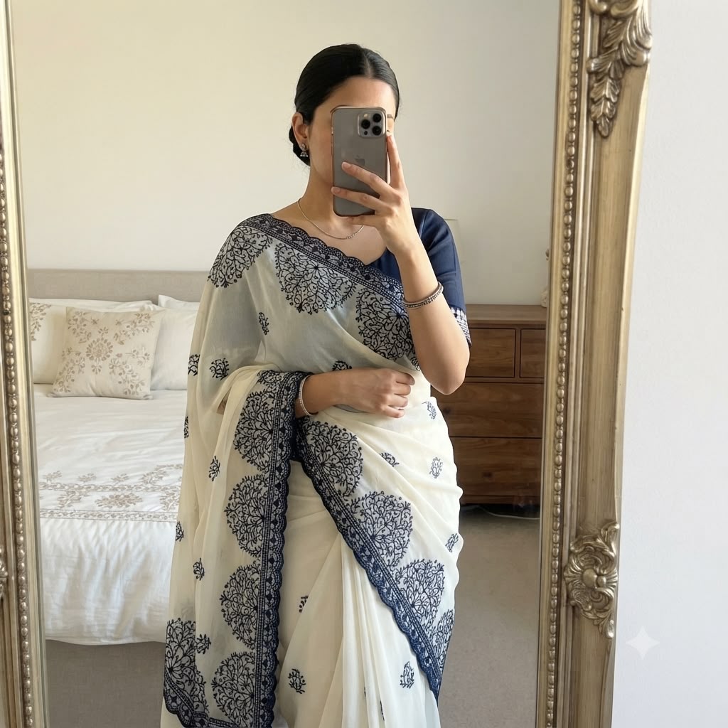 Embroidered Star Georgette Saree with Blouse
