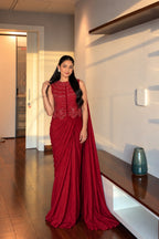 Chinon Silk Ready-to-Wear Saree with Embroidered Jacket & Blouse