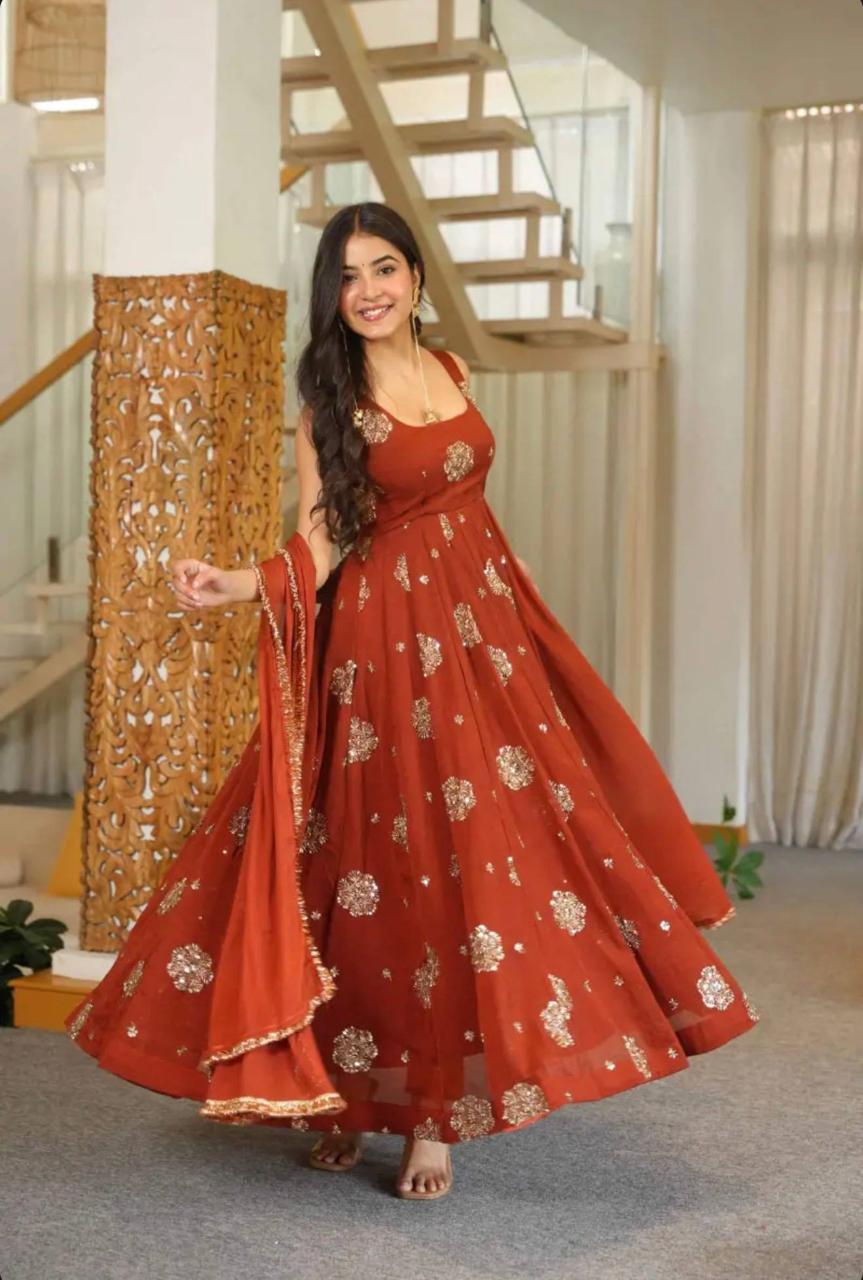 Floral Print - Muslin Long Dress with Full Flare
