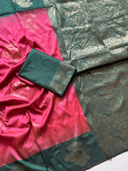 Soft Tissue Silk Saree with Contrast Jacquard Border & Woven Blouse
