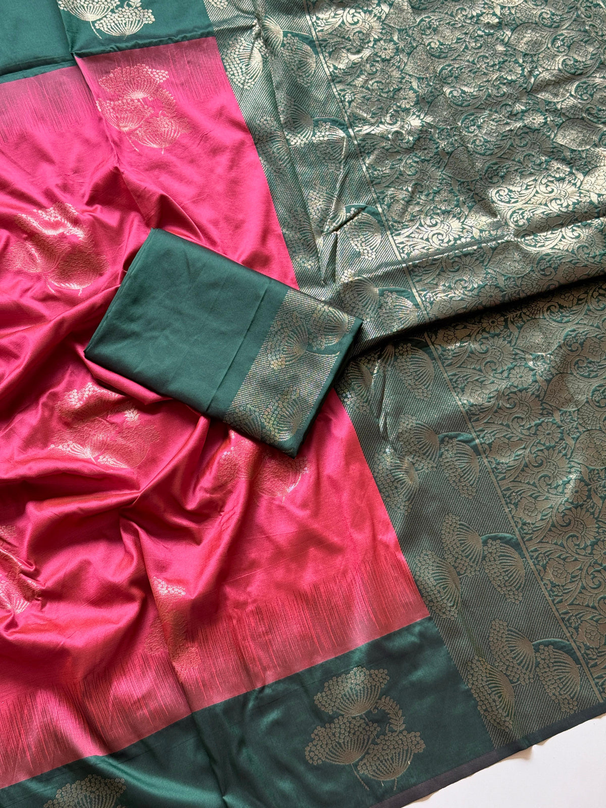 Soft Tissue Silk Saree with Contrast Jacquard Border & Woven Blouse