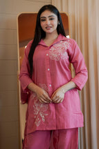 Cotton Slub Embroidered Kurti Pant Set with Pockets