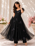 Handpainted Georgette Anarkali Suit Set with Dupatta