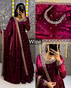 Designer Sequence Embroidered Fendi Silk Gown with Dupatta
