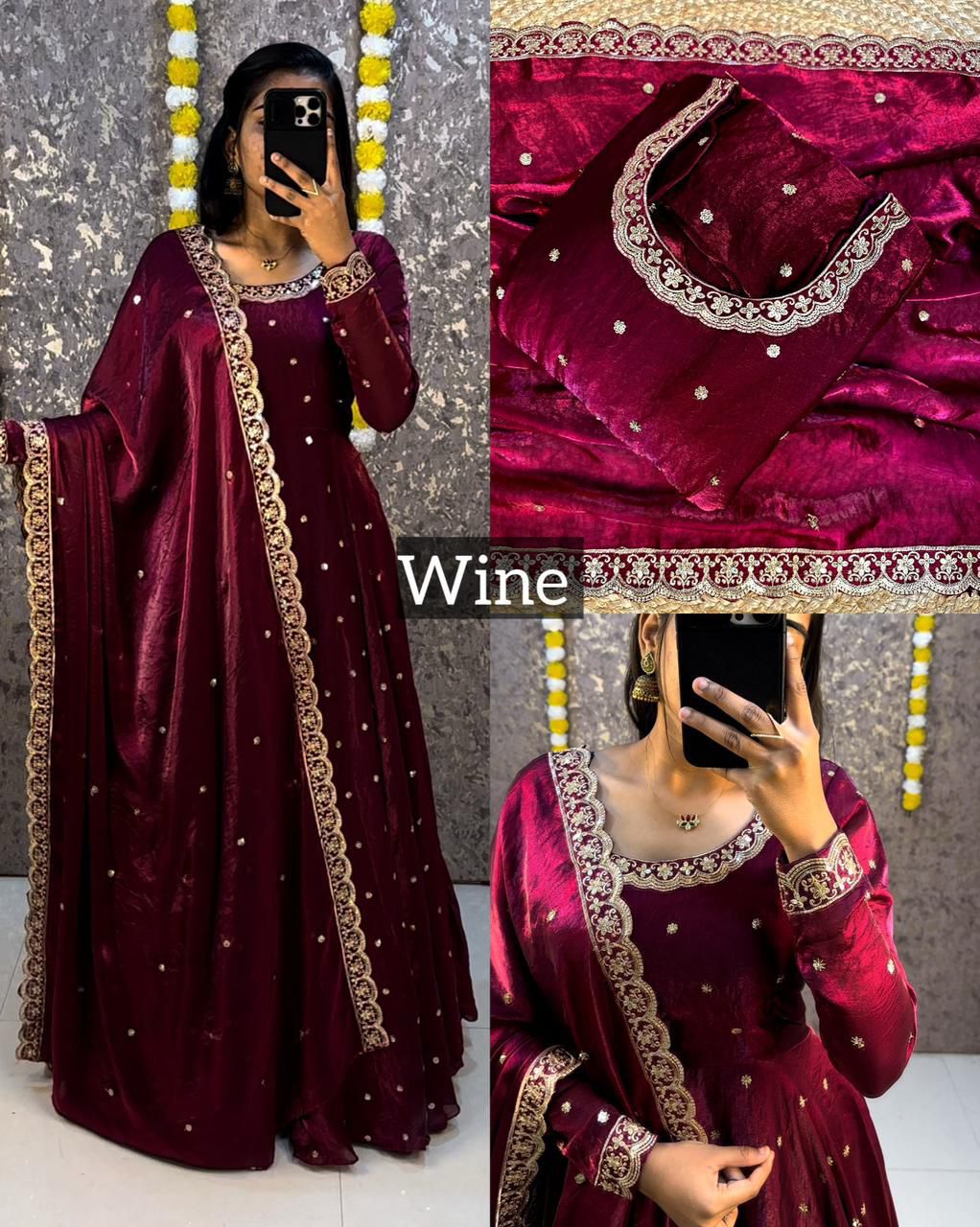 Designer Sequence Embroidered Fendi Silk Gown with Dupatta
