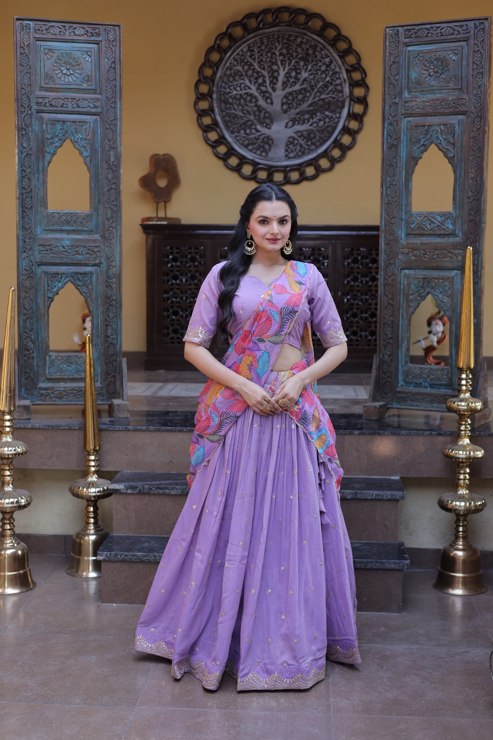 Zari Sequins Embroidered Cosmos Silk Lehenga Choli Set