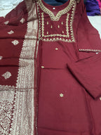Embroidered Cotton Silk Kurta Set with Banarasi Dupatta