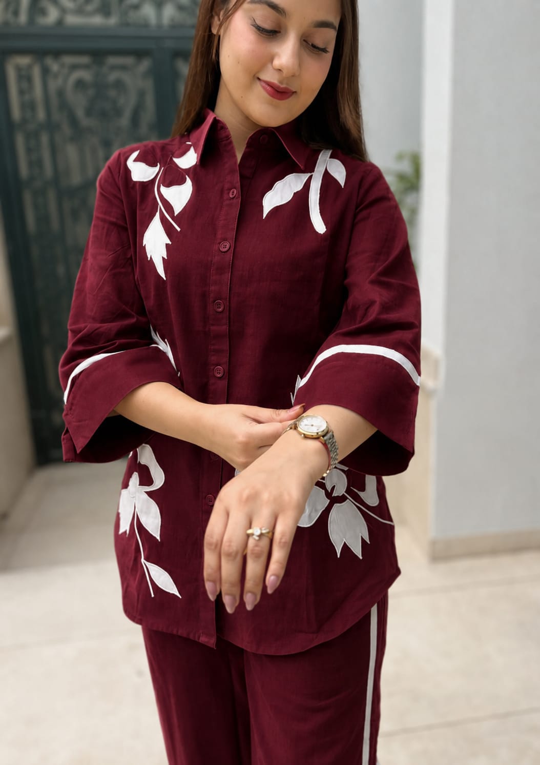 Cotton Slub Shirt & Pant Co-Ord Set for Women