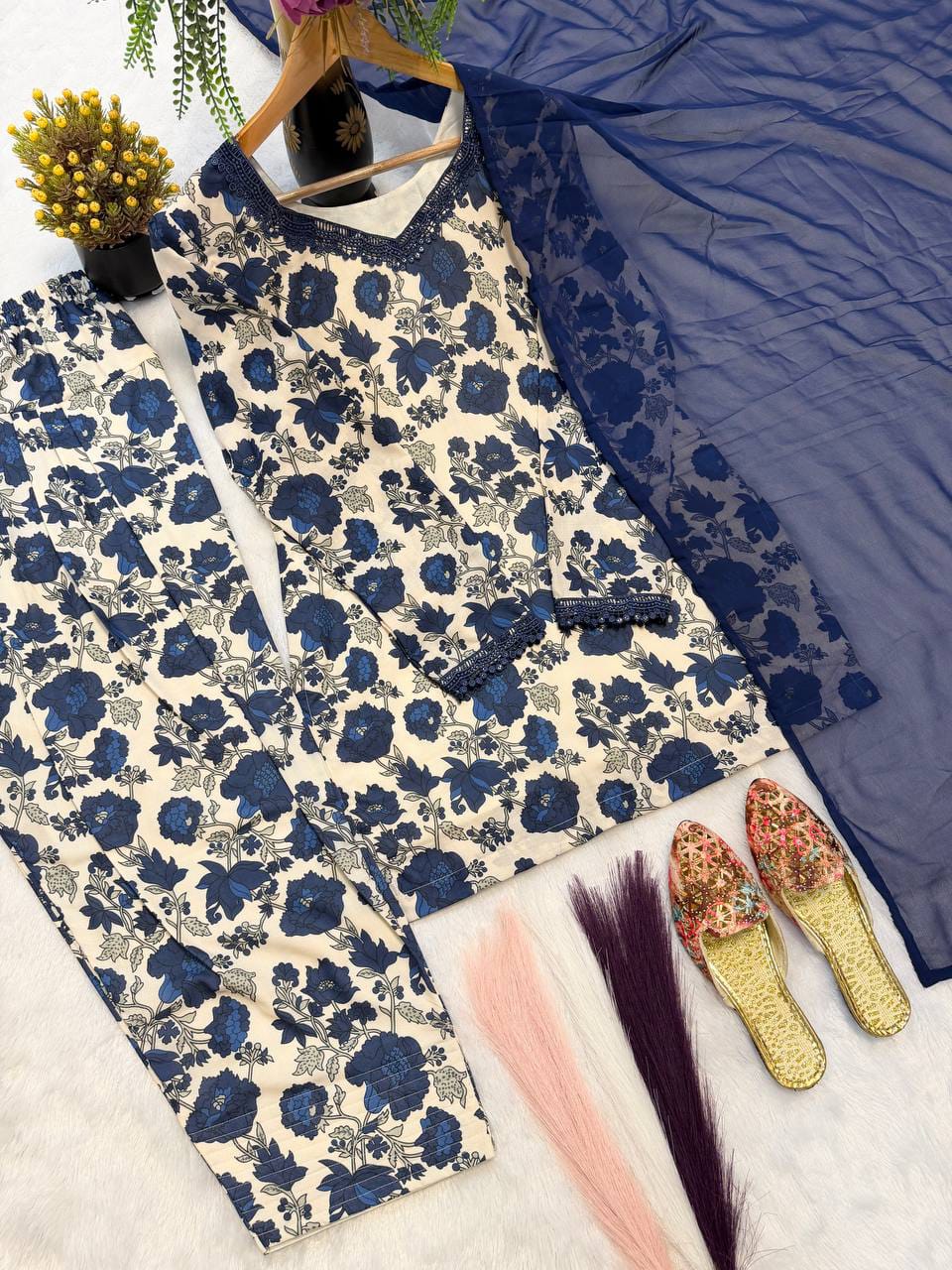 Cameric Cotton Farshi Pant Kurta Set with Dupatta