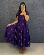 Rangoli Fabric Umbrella Flare Midi Gown for Women
