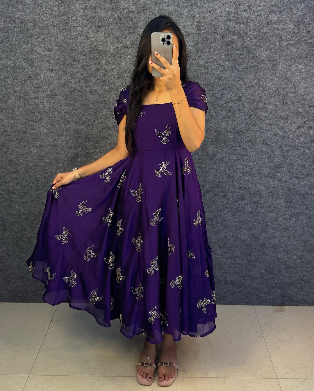 Rangoli Fabric Umbrella Flare Midi Gown for Women