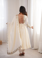 Roman Silk Embroidered Anarkali Gown Set with Chanderi Dupatta