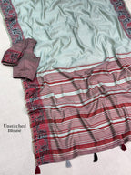 Modal Cotton Saree with Contrast Ikkat Border & Woven Pallu