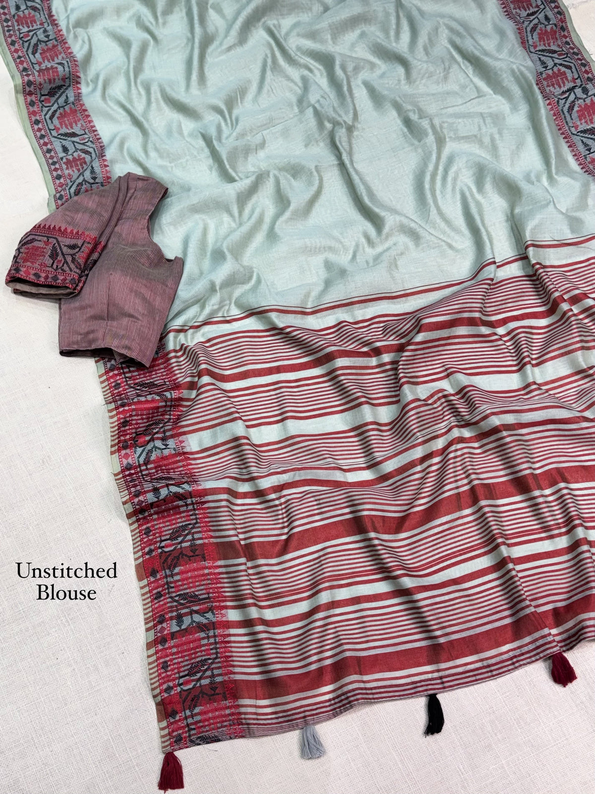 Modal Cotton Saree with Contrast Ikkat Border & Woven Pallu