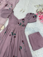 Handpainted Georgette Anarkali Suit Set with Dupatta