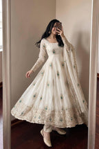 Heavy Fandy Silk Embroidered Gown Set with Zari Sequins Dupatta