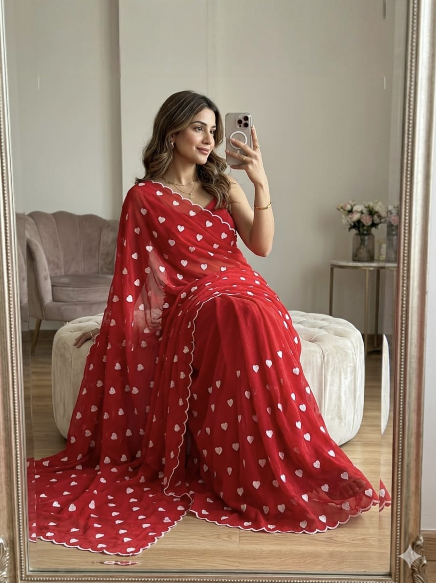 Designer Scallop Border Saree with Embroidered Blouse