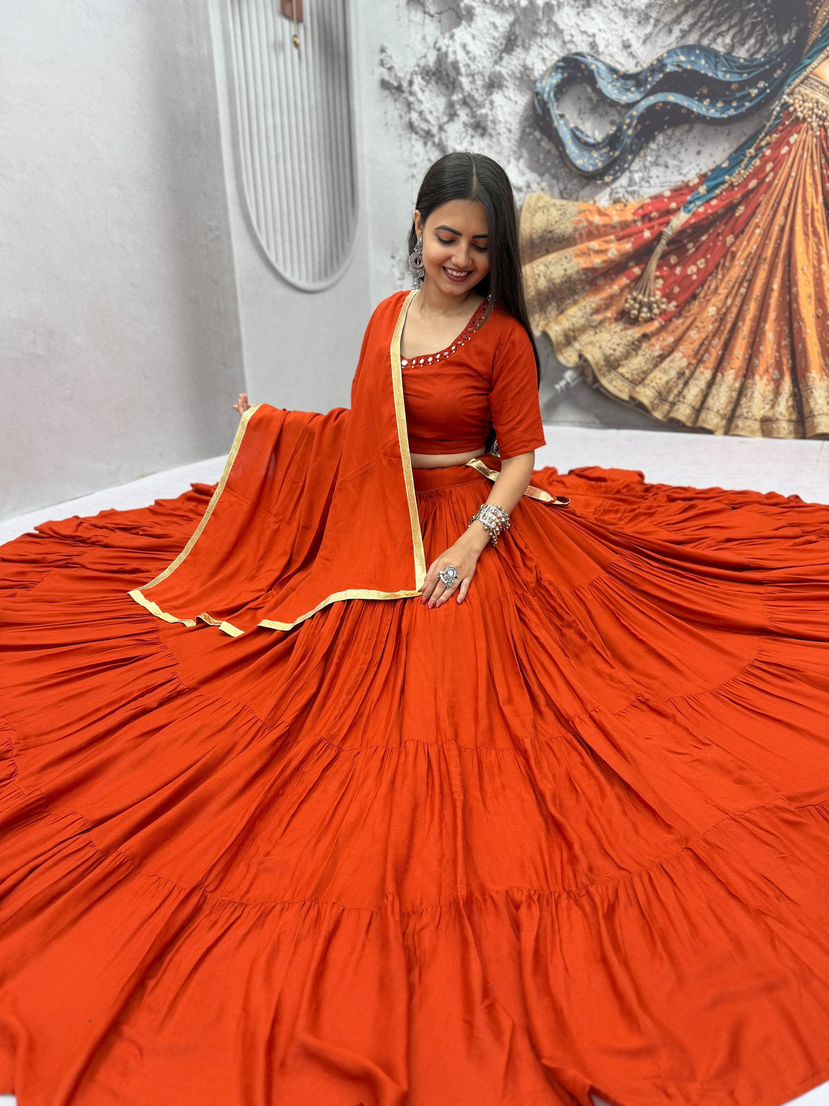 Handmade Mirror Work Rion Cotton Lehenga Choli Set