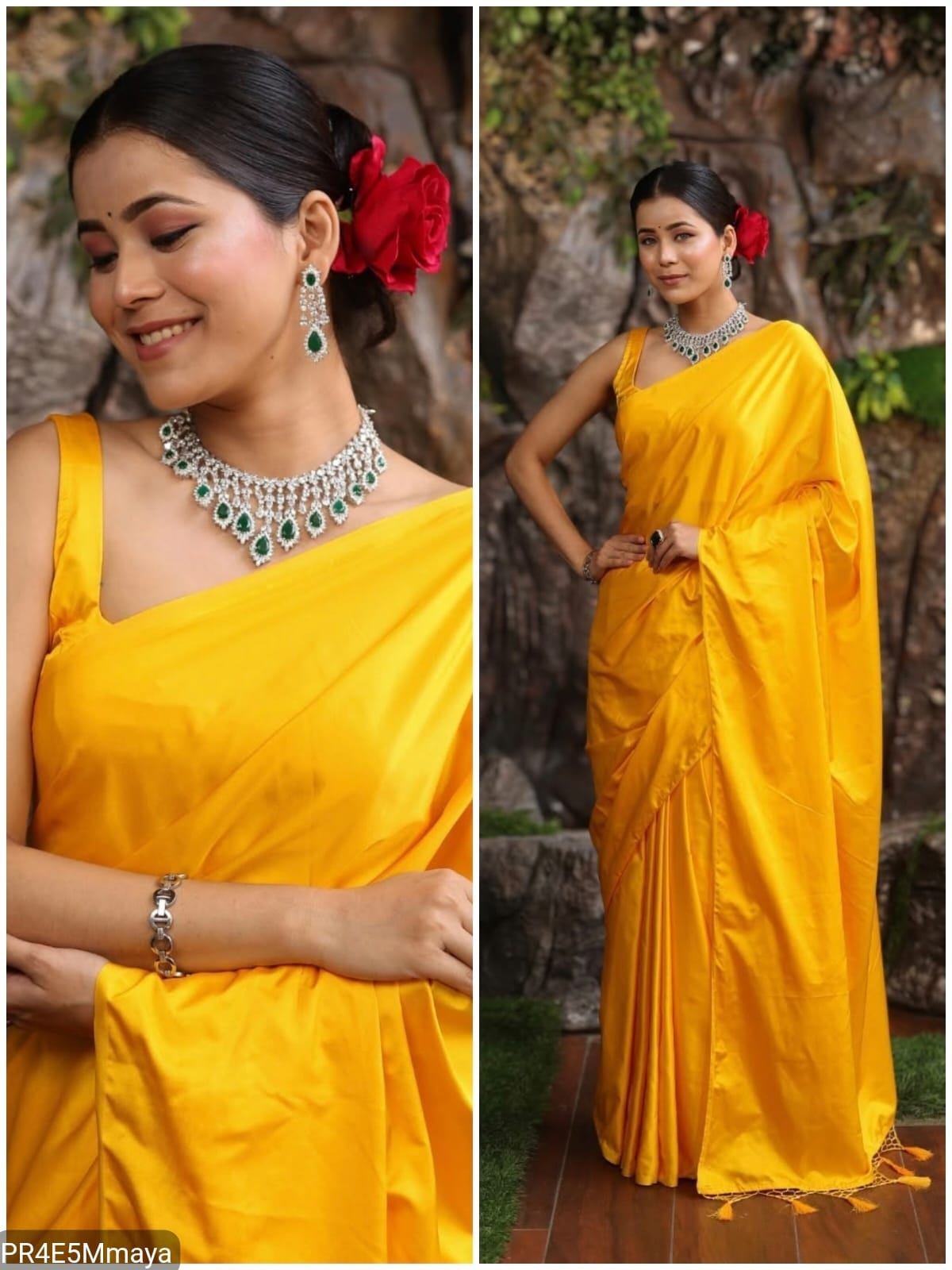 Golden Crepe Satin Silk Saree with Jhalar Border