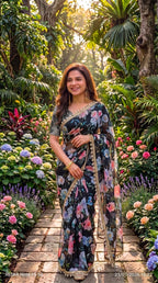 Digital Printed Soft Georgette Saree with Khatli Handwork Blouse