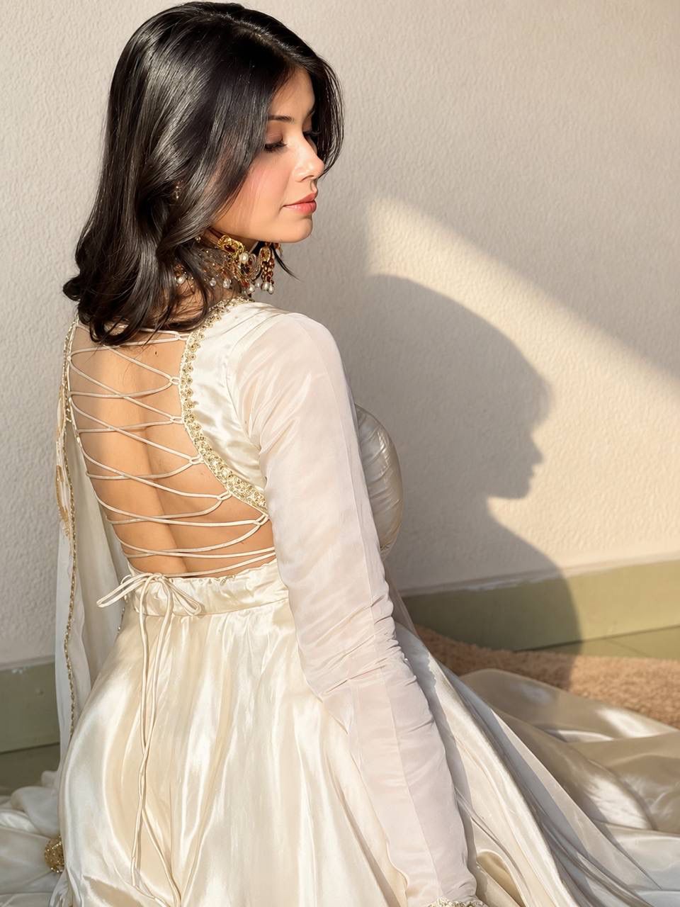 Heavy Upada Silk Embroidered Gown Pant & Dupatta Set