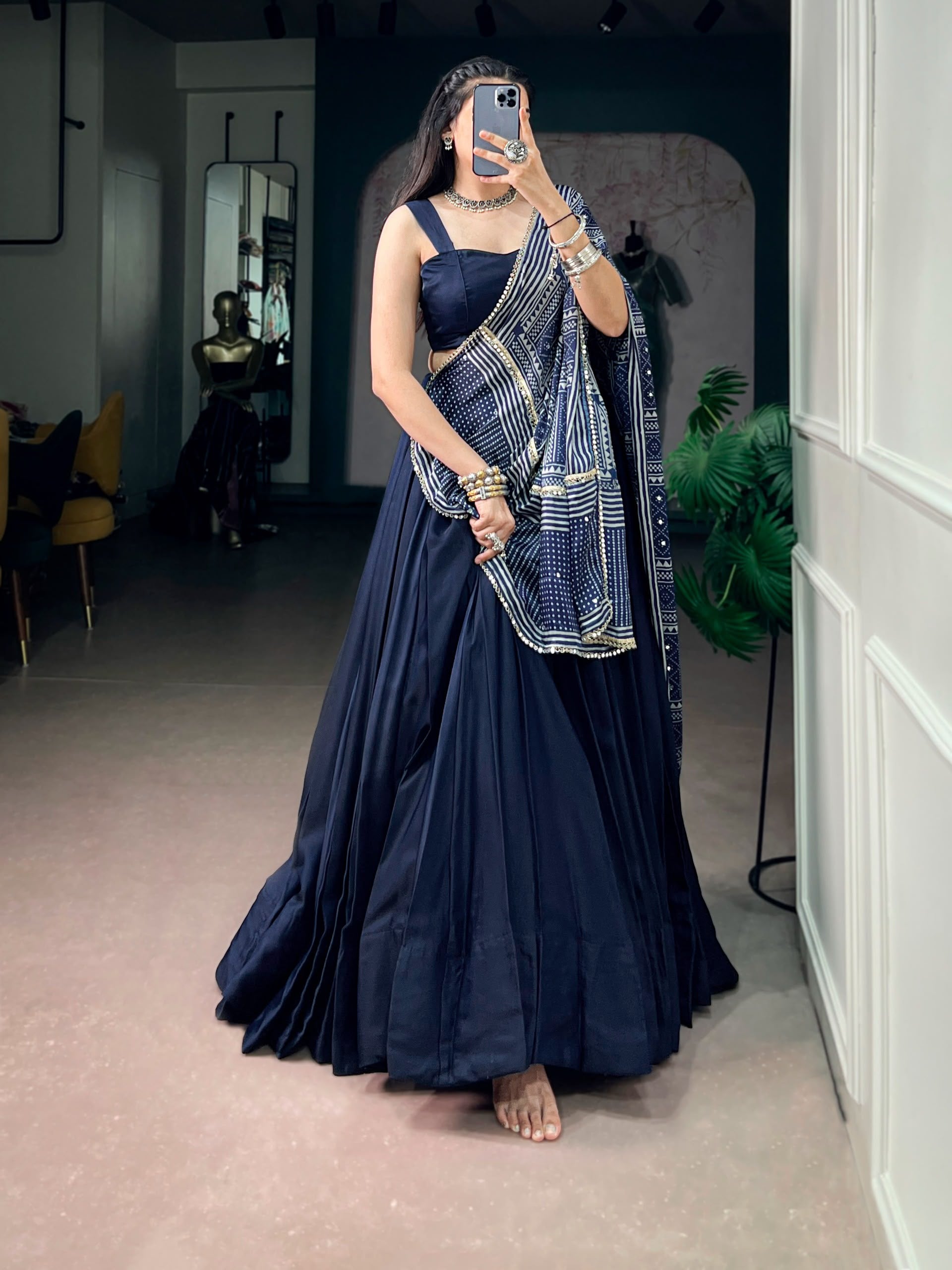 Embroidered Moonga Silk Lehenga Choli Set with Printed Satin Dupatta