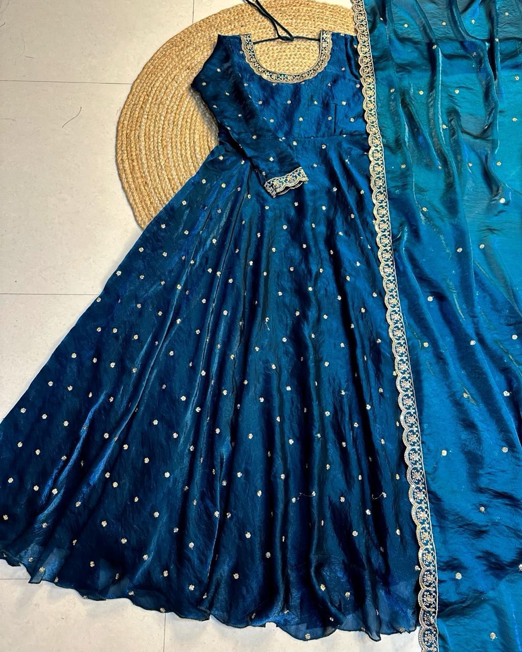 Designer Sequence Embroidered Fendi Silk Gown with Dupatta