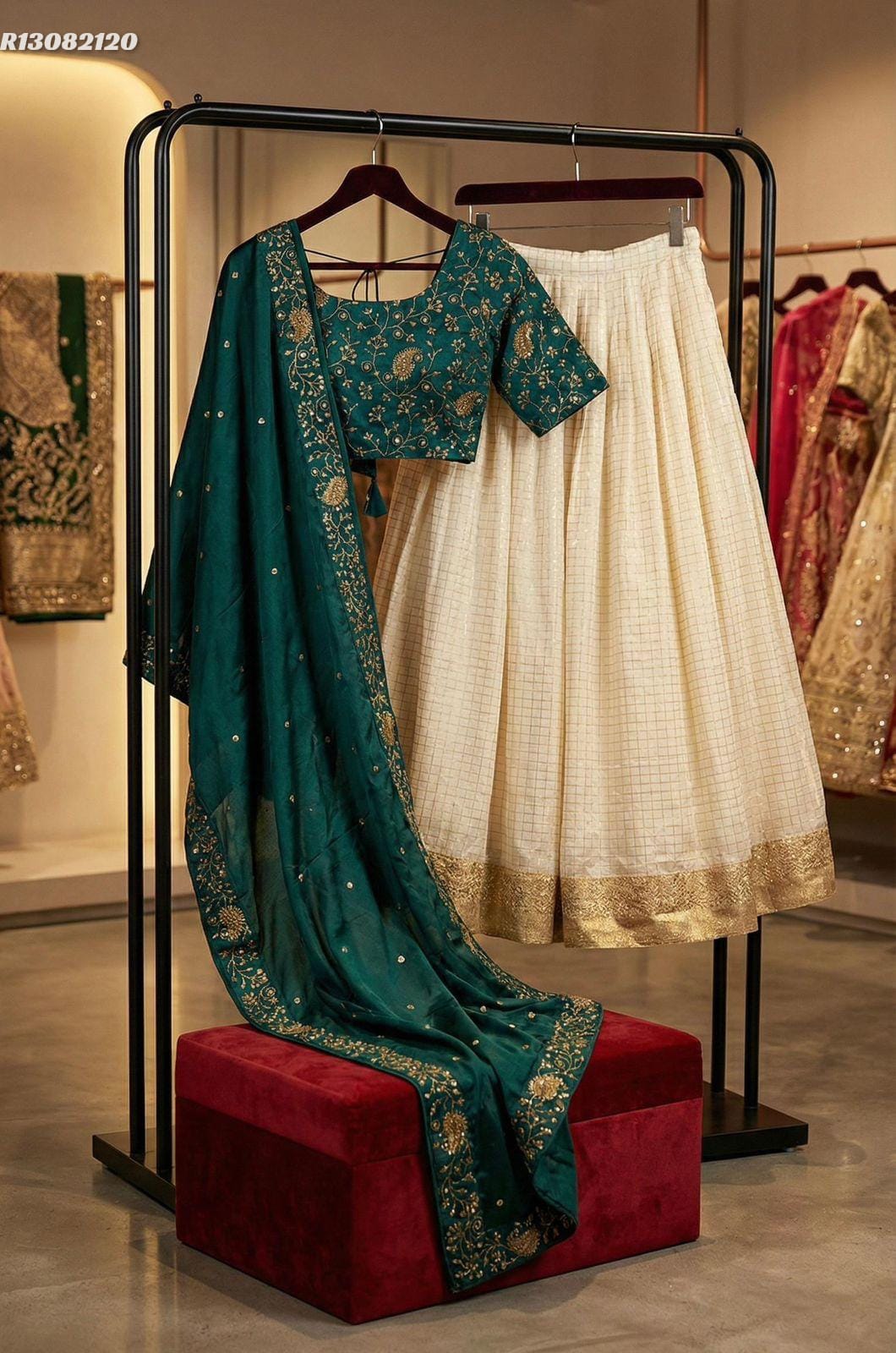 Embroidered Lehenga Set with Dupatta & Belt