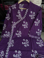 Heavy Cotton Khata Work Kurti Pant Dupatta Set