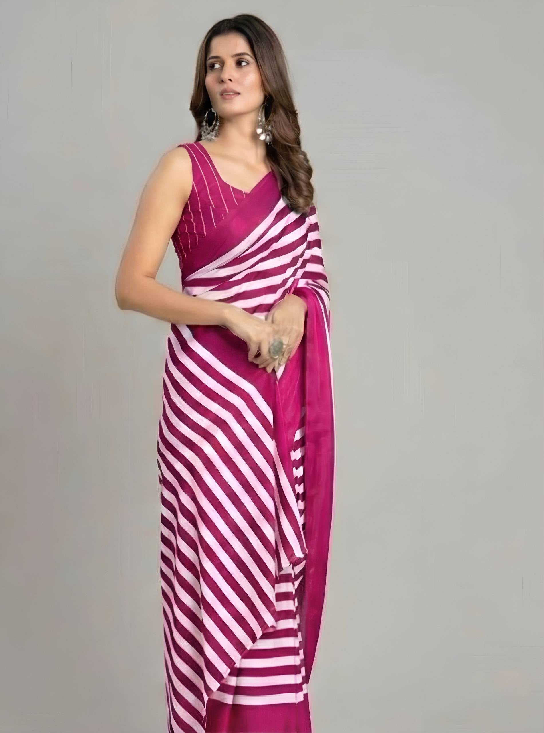 Digital Print Chinon Silk Saree with Blouse