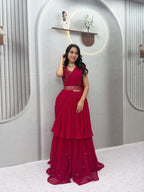 Embroidered Fox Georgette Lehenga Choli with Attached Dupatta