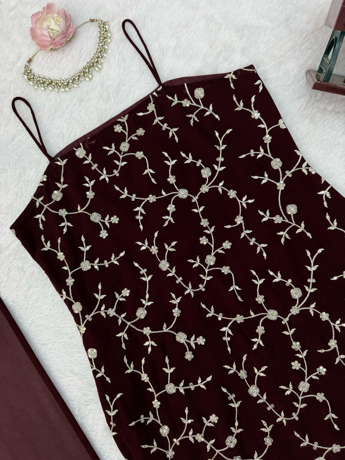 Embroidered Georgette Kurti Pant Set with Dupatta