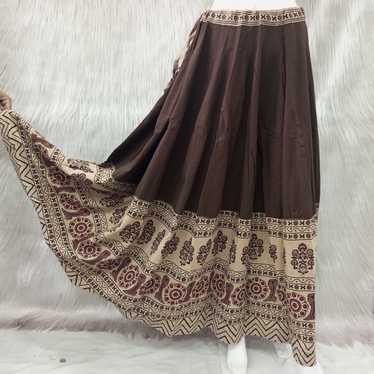 Plain Cotton Kali Skirt with Natural Border