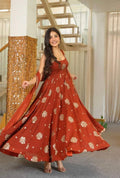 Floral Print - Muslin Long Dress with Full Flare