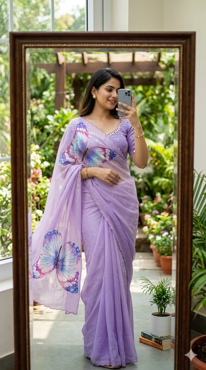 Floral Digital Print Chiffon Saree