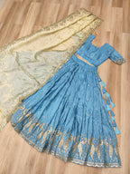 Sequins Embroidered Gold Crush Lehenga Choli Set with Dupatta