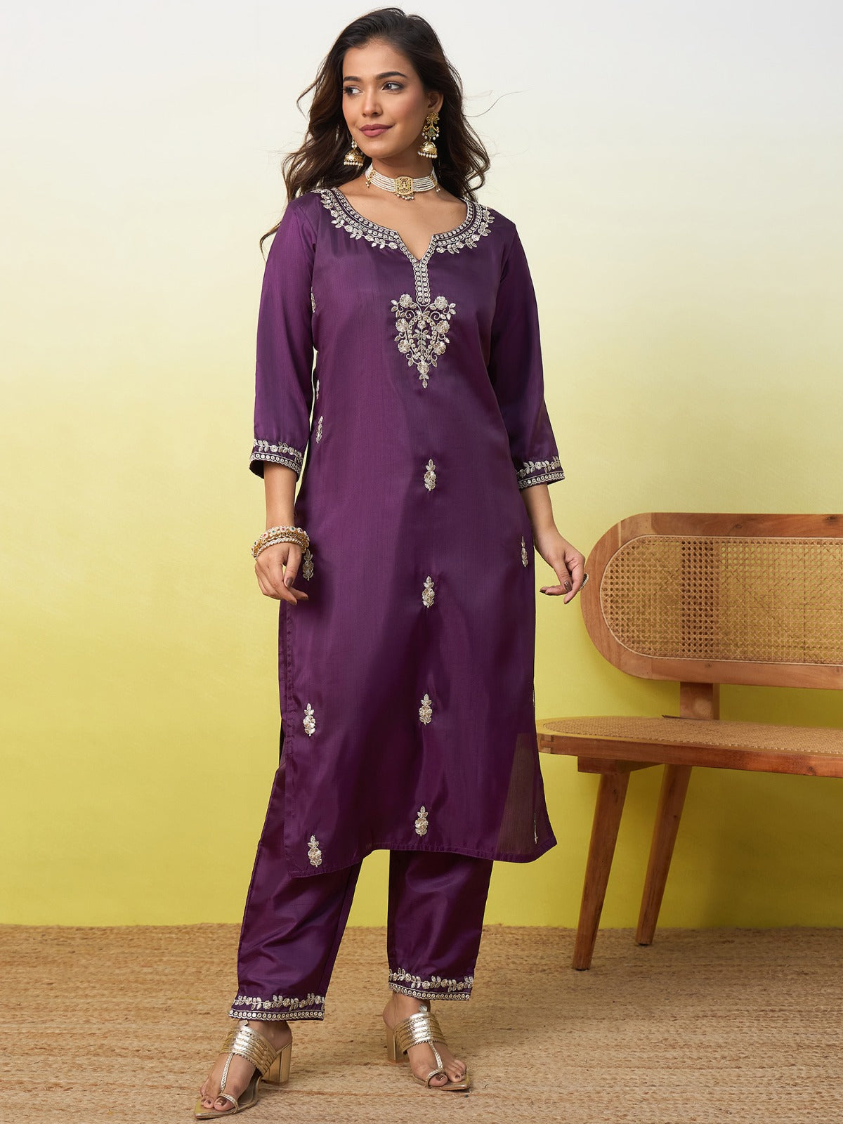 Zari Embroidered Zora Silk Blend Kurta Pant Set with Dupatta