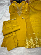 Embroidered Roman Silk Kurti Pant Set with Cotton Silk Dupatta