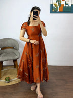 Rangoli Fabric Umbrella Flare Midi Gown for Women