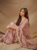 Thread and Sequins Work Tissue Crush Saree with Unstitched Blouse