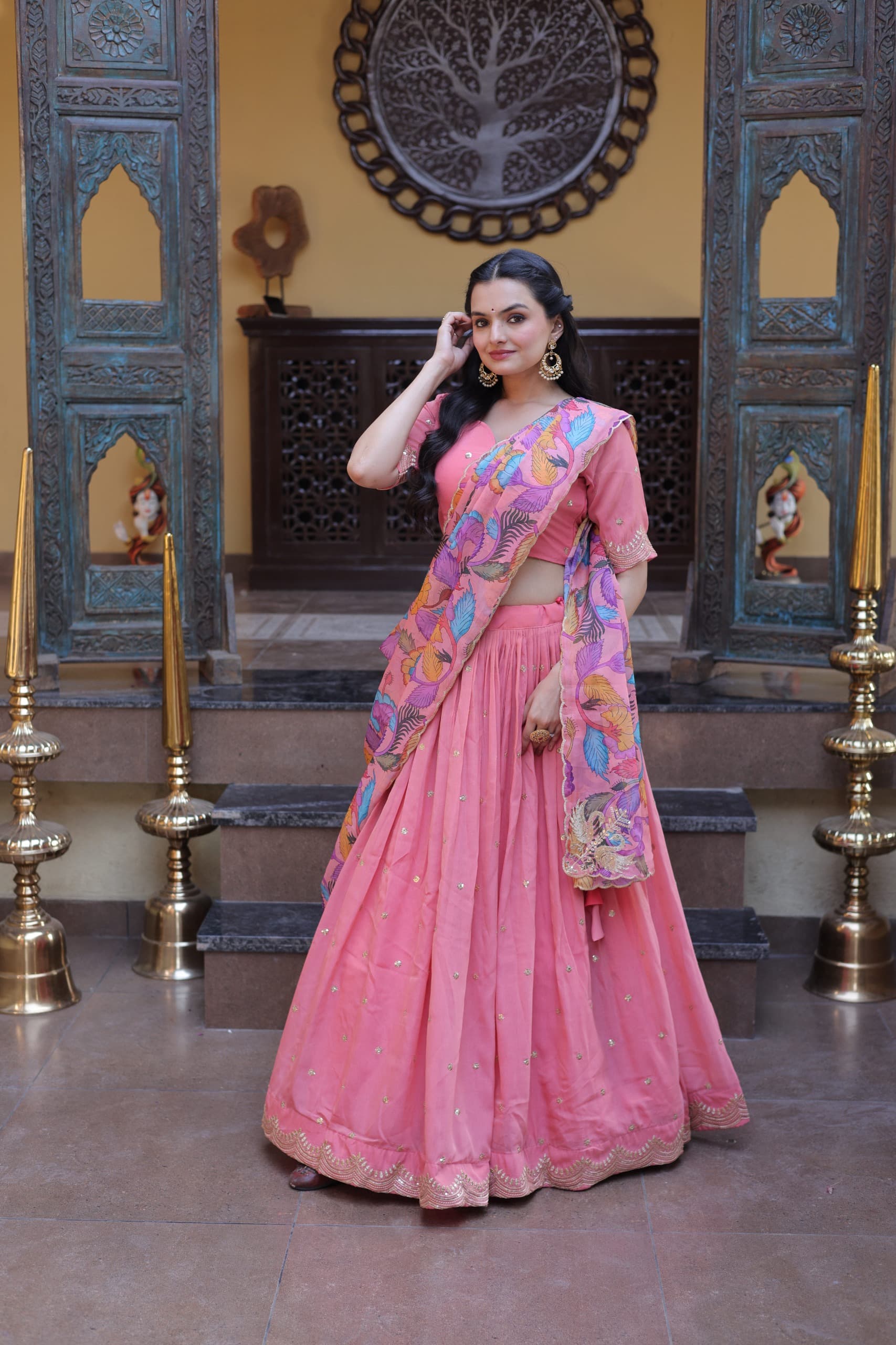 Zari Sequins Embroidered Cosmos Silk Lehenga Choli Set