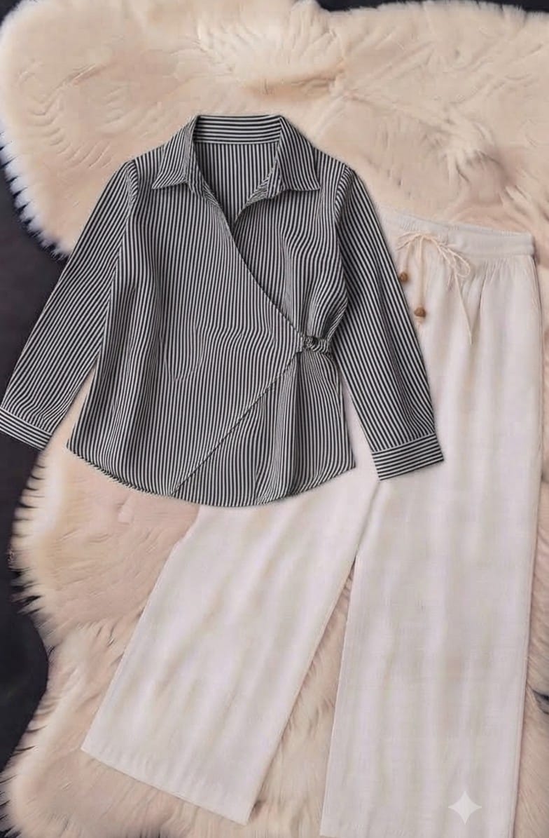 Striped Wrap Knot Top & Palazzo Co-Ord Set