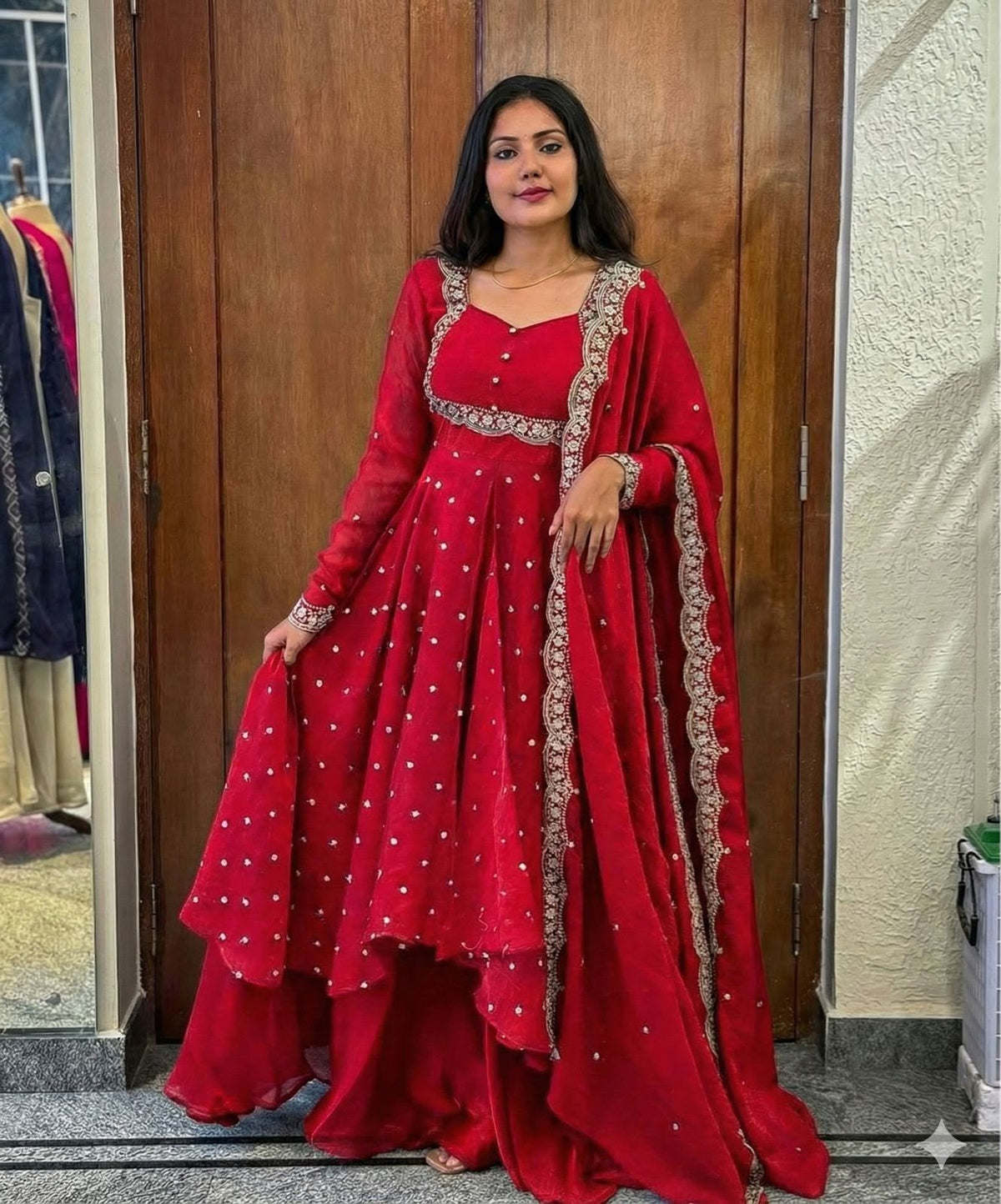 Heavy Vichitra Silk Embroidered Anarkali Suit