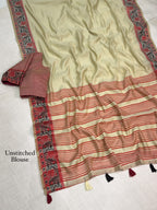 Modal Cotton Saree with Contrast Ikkat Border & Woven Pallu