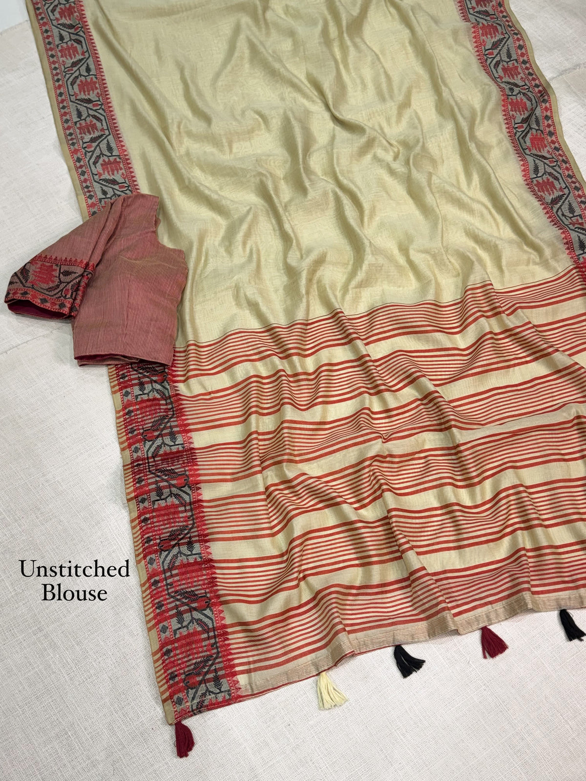 Modal Cotton Saree with Contrast Ikkat Border & Woven Pallu